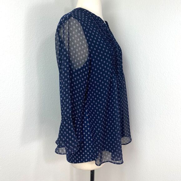 Charter Club Pullover Tunic Blouse M Chiffon Pleats 3/4 Flounce Sleeves Relaxed - Picture 10 of 13